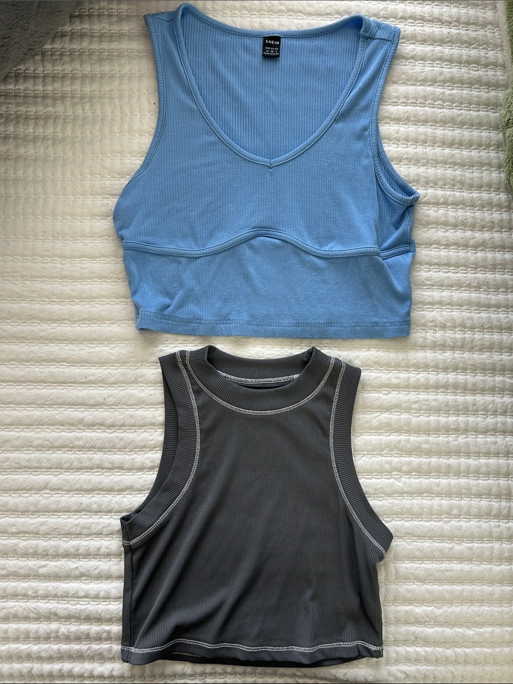 SHEIN Light Blue & Charcoal Ribbed Crop Tank Set